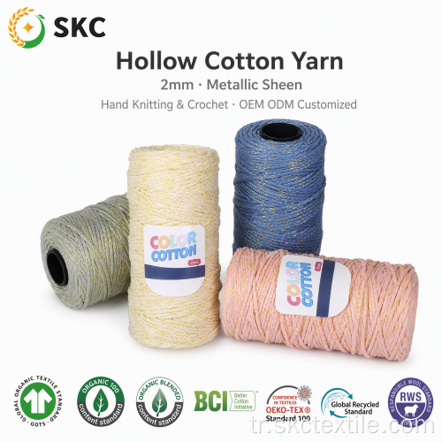 Parlak İçi Boş Pamuk İpliği 2mm Metalik Spiral Ham